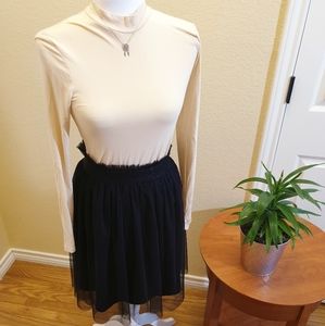 Mock Neck Solid Fitted Tee S cream beige